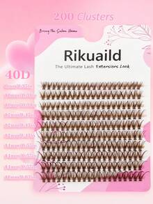 Rikuaild 40D 200片装 D型卷翘稀疏棕色簇状假睫毛，蓬松浓密棕色簇状假睫毛，单根柔软自然棕色睫毛，打造迷人妆容，DIY睫毛嫁接，适合日常、约会、音乐节等场合。 - D - 查看 4