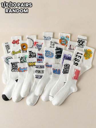 1/5/10 Pairs Painted Alphabet Fashion Men's And Women's Matching Mid-Calf Socks For Street Style Casual Wear Colorful Socks Excellent Gift Socks, Fall Socks