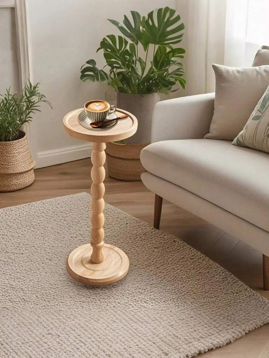 Meja Samping Kayu Bundar Modern, Meja Ujung, Meja Kopi Kayu, Meja Teh Kayu, Meja Samping Kecil, Meja Kopi Multifungsi untuk Ruang Tamu, Sofa, Kamar Tidur, Dudukan Tanaman Kayu, Furnitur Dekorasi Rumah, 24D x 24W x 60H Cm