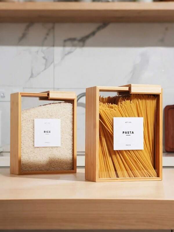 Wooden Food Storage Box, Creative Wooden Food Storage Box With Sliding Lid - Ideal For Pasta, Cereal, Etc. | Reusable Rectangular Kitchen Food Storage Container | Housewarming Or Valentine's Day Gift, Suitable For Kitchen, Dining Room