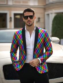 男士闪亮亮片西装外套适合派对、俱乐部、音乐节、主持、舞台表演、节日 - 彩色 - 查看 3