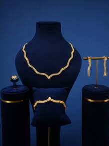 Set de Joyería de 5 piezas con forma de ola de circonita cúbica de lujo, incluyendo aretes, anillo, pulsera y collar, adecuado para bodas, galas, celebraciones, fiestas y cumpleaños