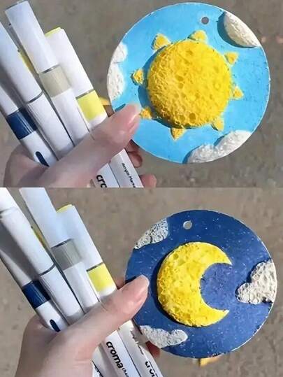 10 件套 DIY 泡沫纹理绘画海绵、压缩泡沫艺术工具、白色木浆材料、创意绘画用品，适用于派对工艺品和想象力游戏