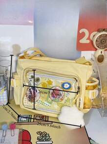 Bolso Kawaii pequeño tipo Ita de color liso con bolsillo transparente de 10 CM para muñecas, bolso tipo bandolera de estilo japonés preparatorio para mujeres, monederos y bolsos, bolso para exhibir broches, regalo para fans de anime, conciertos