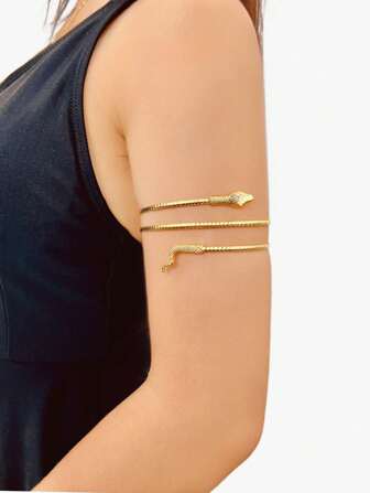 1 pièce Brassard ajustable en métal 3D exagéré en forme de serpent enroulé, décoration de bras minimaliste et personnalisée pour femmes, convient pour un port quotidien