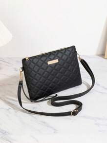 Black Rhombus Envelope Bag, Solid Color Embossed PU Leather Women's Shoulder Bag, Fashion Simple Versatile Lightweight Crossbody Bag, Solid Color Clutch