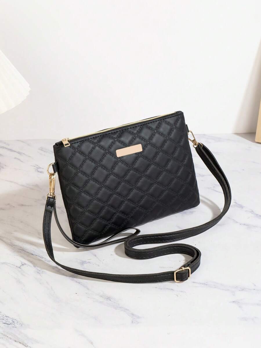 Black Rhombus Envelope Bag, Solid Color Embossed PU Leather Women's Shoulder Bag, Fashion Simple Versatile Lightweight Crossbody Bag, Solid Color Clutch