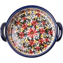 Bicuzat Vintage Style Tulip Flower Pattern Ceramic Bakeware Casserole Dish Baking Pan Lasagna Pans Baking Dish With Handles Oven\/Cooking\/Kitchen-1 PCS-60 OZ