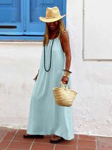 Holidaya 女式纯色侧切无袖挂脖系带简约休闲连衣裙、母亲节、波西米亚风长裙、度假海滩装、老钱、夏季服装、圣帕特里克节、波西米亚风、女式西部服饰、女式音乐会服装、狂欢节服装、乡村音乐会服装、纳什维尔服装、伊比沙岛服装、女式西部服饰、Fairycore、毕业礼服 - 淺藍色 - 查看 8