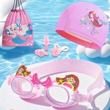 1 Set Cartoon Design Swimming Goggles, Beach Bag, Nose Clip, Ear Plugs, Swim Cap, Swimming Accessories Set