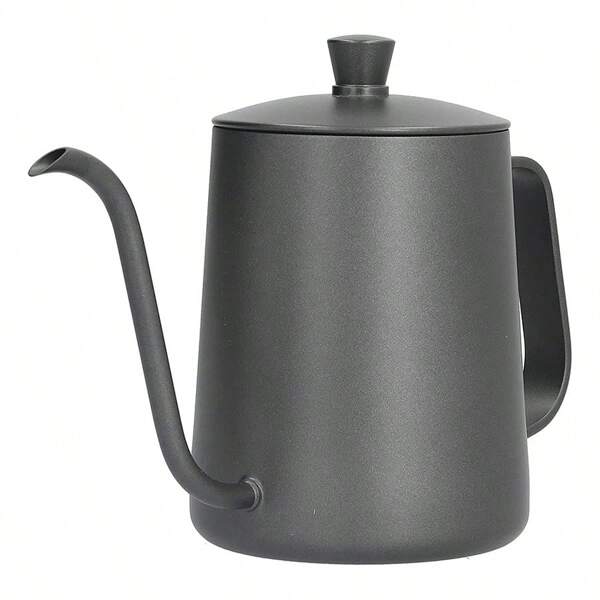 1PC Black Gooseneck Kettle Stainless Steel Hand Brewed Coffee Pot, Pour Over Coffee Maker Coffee Espresso Maker Metal Container With Lid, Espresso Maker Gravy Skimmer Cup Long Spout Hanging Ear Household Coffee Pot Home Supply