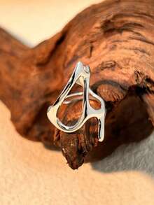 1 pieza Anillo hueco personalizado, Anillo de coral oceánico, Anillo asimétrico, Anillo de acero inoxidable 304, Adecuado para hombres y mujeres para uso diario y fiestas, Excelente para fiestas de playa de verano, regalo del Día de la Madre, temporada de regreso a clases - Plateado - Ver 5