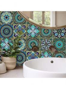 10 Pieces / 20 Pieces Of Colourful Mandala Pattern PVC Self-Adhesive Wallpaper, With A Strong Adhesive Backing, Without Professional Tools, Tear Off The Protective Film Can Be Easily Pasted, Waterproof And Oilproof Performance Is Excellent, Wall Paper Wall Stickers Room Decor Wall Decor Wall Sticker - Multicolor - View 2
