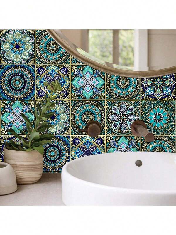 10 Pieces / 20 Pieces Of Colourful Mandala Pattern PVC Self-Adhesive Wallpaper, With A Strong Adhesive Backing, Without Professional Tools, Tear Off The Protective Film Can Be Easily Pasted, Waterproof And Oilproof Performance Is Excellent, Wall Paper Wall Stickers Room Decor Wall Decor Wall Sticker