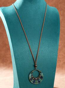 TopHanqi 1 pieza Collar colgante estilo bohemio retro para mujer, collar de cadena de cuerda decorado con rhinestones geométricos circulares, versátil para uso diario, accesorios para fiestas y regalo