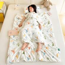 1 件装加厚腹部保暖防踢毯袋，卡通恐龙印花双面多功能幼儿睡袋，适合身高 100 厘米/120 厘米/150 厘米以下