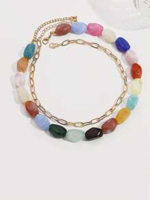 Collier de pierres colorées ZAA, collier de perles en pierres colorées, collier de clavicule pour femmes à la mode empilable, cadeau de bijoux pour vacances et banquets