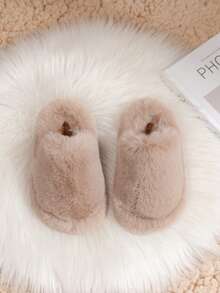 1 Pair Kids/Toddlers' Fabric Winter Slip-On Solid Color Plush Lined Warm Comfortable Casual Indoor/Outdoor Anti-Slip Slippers - Khaki - View 2