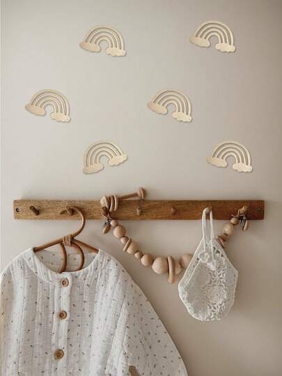 6 片现代木质甜梦云朵墙贴 - 预粘贴式幼儿园墙壁装饰，带有云朵图案 - 1 件套