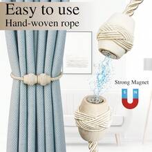 Curtain Tiebacks Magnetic Rope Tie Backs Handmade Curtains Holders Drapes Outdoor Decorative Window Holdbacks, Beige 2Pack - Blue - View 10