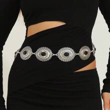 Chaîne de taille décorative polyvalente pour femmes, ceintures de mode décontractées en turquoise à imprimé vintage pour jupes et pantalons, chaîne de taille en métal creux rétro mignon et bande dessinée punk, convient pour le mariage, le printemps, l'été, l'automne, l'été