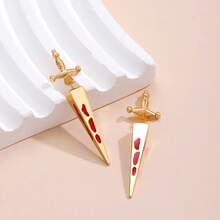 1 对男士复古朋克哥特风格剑穿孔水滴十字架耳钉，珠宝配饰，时尚礼物 - 彩色 - 查看 9