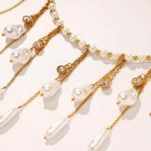 1pc New Bohemian Faux Pearl Chain Tassel Necklace, Personalized Seaside Resort Wear For Women (Shipped Without Box)