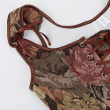 Womens Vintage 1920s Renaissance Lace Trim Corset Bustier, Retro Fashion - Bunga Coklat - View 5