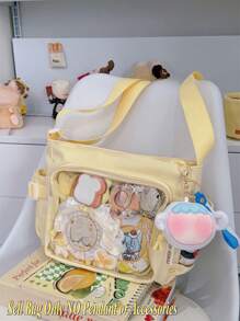 Bolso Kawaii pequeño tipo Ita de color liso con bolsillo transparente de 10 CM para muñecas, bolso tipo bandolera de estilo japonés preparatorio para mujeres, monederos y bolsos, bolso para exhibir broches, regalo para fans de anime, conciertos