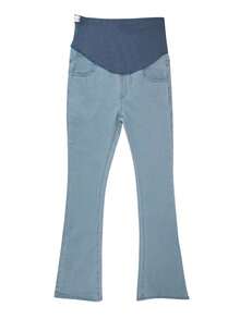 Women's Stretch Maternity Bootcut Jeans With Pockets Over The Belly Slim Stretch Flare Maternity Work Pants Pregnancy Clothes - 淺藍色 - 查看 2