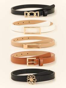 5 件复古链条优雅 PU 皮带，适合女士，百搭适合牛仔裤、西装裤、裙子、衬衫、休闲或办公室穿着，夏季、秋季、万圣节 - 彩色 - 查看 9