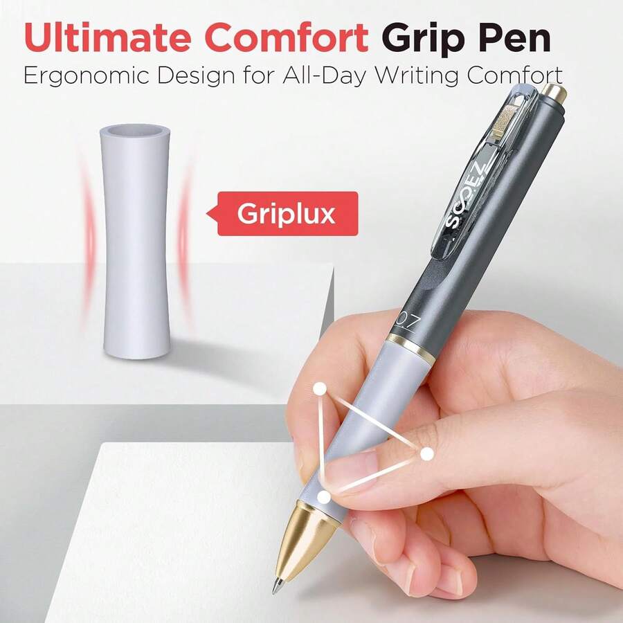 Sooez Griplux Gel Pen, Refillable & Retractable Black Ink Pens, Soft Grip Arthritis Pens Writing, 0.7mm Fine Point Smooth Writing Pens, Quick Dry Big Pen Journaling, Gray - Grey - View 1