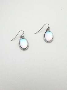 1 Set Elegant Moonstone Encrusted Oval Shaped Pendant & Earrings, Fashionable Jewelry Gift Suitable For Women's Daily, Party And Travel Wear