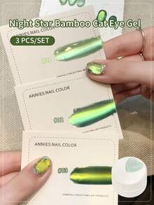 annies 5ml Summer Night Star Bamboo Green Cat Eye Gel Polish - Soak Off UV/LED Nail Varnish Green Glass Bead Cat Eye Gel Nail Salon DIY 1pc/3pcs - 彩色 - 查看 3