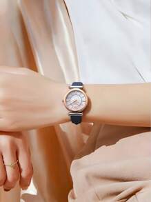 FION Women's Leather Quartz Watch With Mother-Of-Pearl Dial Watch For Ladies Elegant Wrist Analog Watch With Adjustable Strap