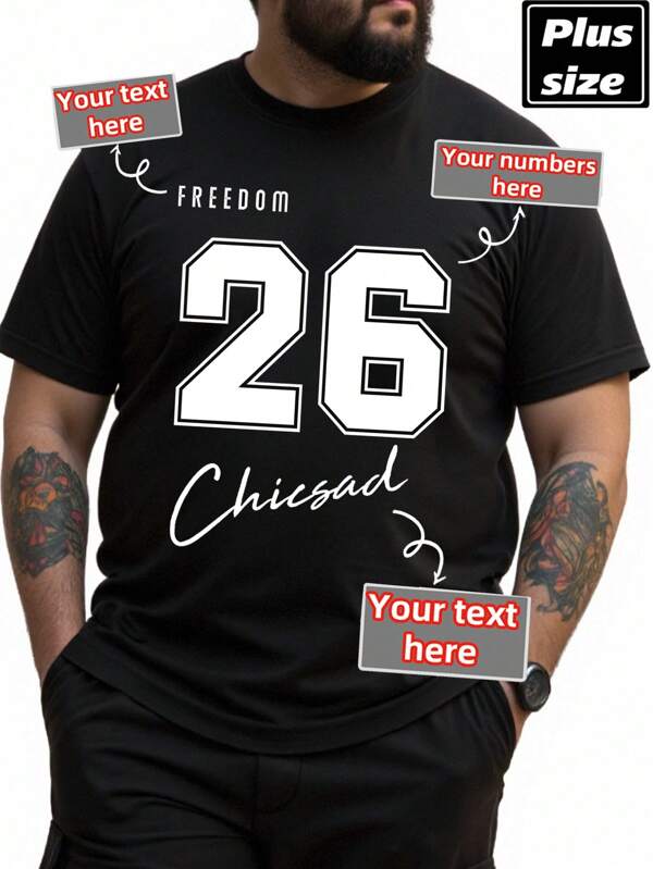 Große Größen Maßgeschneidertes T-Shirt für Herren, personalisierte Oberbekleidung für Herren, individualisierbar mit Nummer + Text, locker geschnittenes Sommer-Sportshirt zum Individualisieren. Individualisieren Sie Ihre Glückszahl/Text/Segen/sinnvoll/Lustigen Text, personalisierte Nummer-Individualisierung, Name & Segen-Individualisierung, Geburtstag/Vatertag/Valentinstag Feiertags-Individualisierung