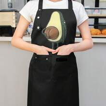 Funny Avocado Ass Dual Waterproof Oilproof Kitchen Chef Aprons With Pockets For Men Women, Adjustable Cooking Apron - Black - View 5