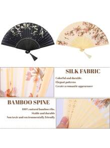 1PC Bamboo Folding China-Chic Small Fan Tassel Flower Props Costume Ancient Costumedance Bamboo Fan,Elegant, Comfortable And Gorgeous Style With Carved Flower Best Gifts Birthday Graduation