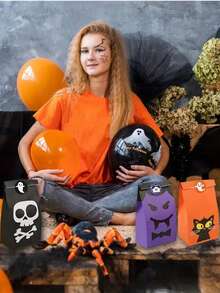24/32/40/48pcs Halloween Candy Bags With Stickers - "Trick Or Treat" Themed Candy Bags, 8 Different Designs, Suitable For Party Favors, Candy Bags With Fun Sticker Sets, Great For Halloween Party Activities And Gifts - Multicolor - View 5