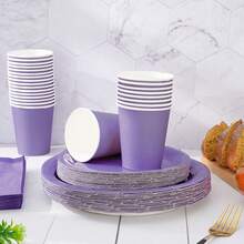100Pcs Lavender Tableware Set Graduation Light Purple Disposable Dinnerware Set 50Pcs Paper Plates 25Pcs Napkin 25Pcs Cups For School Wedding Birthday Bride Shower Party Supplies Table Decor - 彩色 - 查看 1