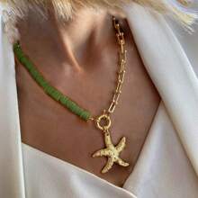 Grüner weicher Ton mit goldfarbenem Anhänger in Herzform und bösen Blick, modisches und exquisites Perlen-Accessoire, Geburtstagsgeschenk, hochwertiger neuer Schmuck für Frauen