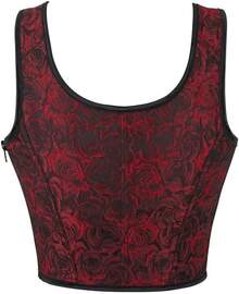 Womens Vintage 1920s Renaissance Lace Trim Corset Bustier, Retro Fashion - Red Rose - 查看 2