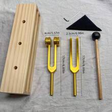 2pcs/Set Gold Tone Professional Sound Therapy Tuning Forks - 128Hz, 512Hz, 432Hz, 256Hz, For Yoga & Meditation With Weight, Includes Stand