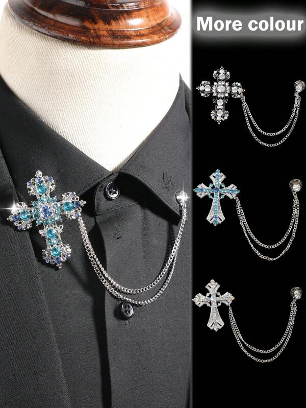 1 Stück Modischer Herren Kristall Kreuz Kette Deko Brosche, geeignet für Partys, Bankette, Geschenke