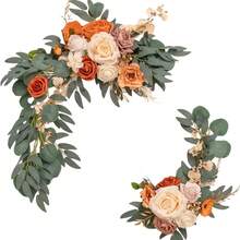 2 包豪华人造玫瑰花环装饰套件塑料玫瑰花适用于婚礼拱门和欢迎标志装饰 - 非常适合感恩节活动手工制作的仿花花环套装 - 优雅的人造玫瑰花束适用于婚礼和订婚，可立即用于仪式、楼梯和椅子装饰