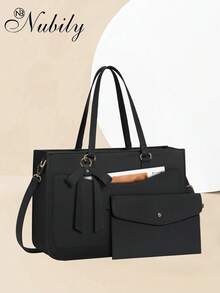 15.6 Inch Leather Laptop Tote Bag For Women - Waterproof Work Tote & Professional Office Briefcase | Large Capacity Computer Bag For Business, College & Travel (Fits Most 15.6" Laptops - màu đen - Xem 1