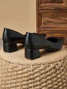 MonaNise Women's Fashion Green Pointed Toe, Navy Stone Pattern, Apricot Closed-Back Pumps, Suitable For Vacation, Travel, Shopping, Outdoor, Vintage, Casual, Versatile, High-End, Black, 5cm Shoes - Black - View 7