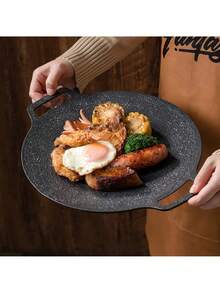 1 件不锈钢双柄韩式烧烤盘，家用电烤箱托盘，多功能户外露营烧烤盘，便捷电炉灶烤盘