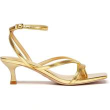 Athlefit Tacones De Mujer Strappy Kitten Heels Square Toe Ankle Strap Sandals Dressy Party Shoes - 金色 - 查看 2