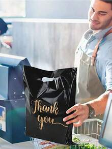 100pcs Plastic Gift Bags, Convenience Store And Clothing Store Packaging Bags, Grocery Store Shopping Bags, Low-Pressure Flat-Mouth Four-Finger Tote Bags, Gift Packaging Plastic Shopping Bags, Clothing Bags (Manual Counting Will Have An Error Of 3) - Nhiều màu - Xem 2